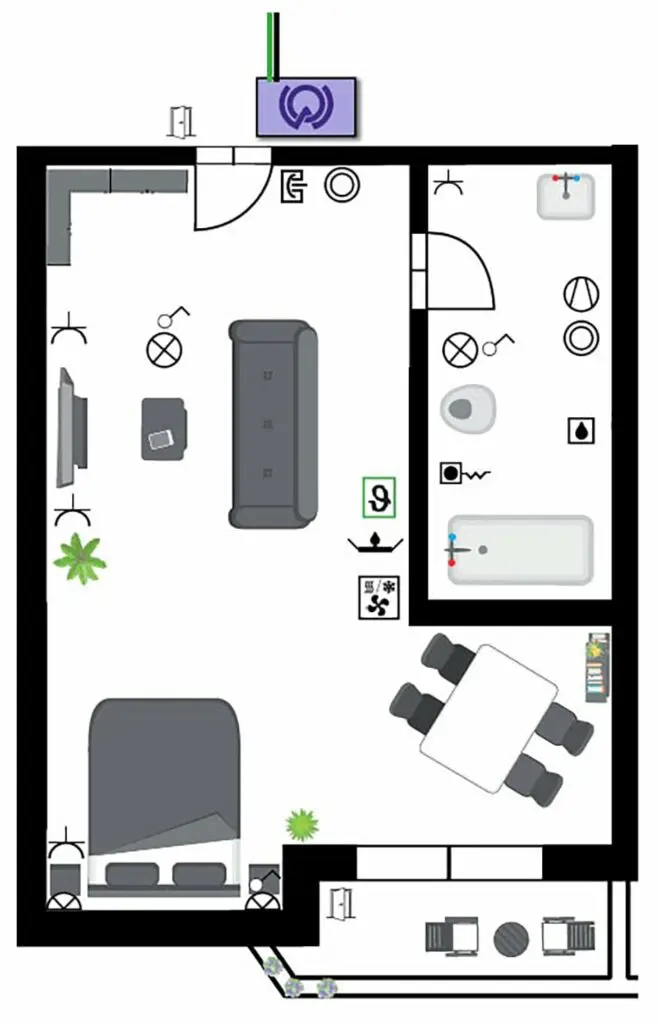 Camera d'albergo / cabina della nave con box d'interni
